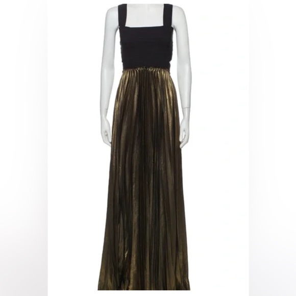 A.L.C. Dresses & Skirts - ALC Gold black Pleated Maxi Skirt Olivia Square Neck Gown Dress stretch medium